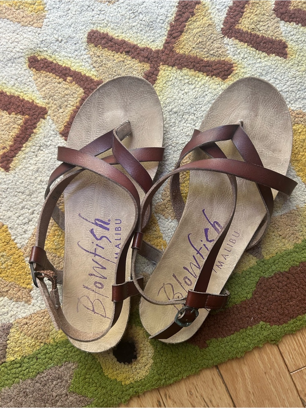 Blowfish Malibu Brown Strappy Flat Sandals Size 8.5 Boho Y2K Minimalist